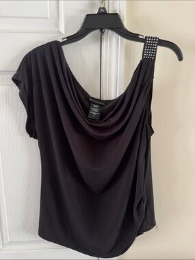 Metaphor Black One-Shoulder Draped Camisole with Studded Strap